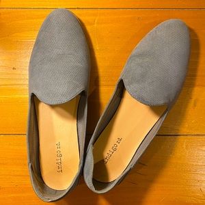 Grey faux suede Indigo brand flat loafers. Size 8.5